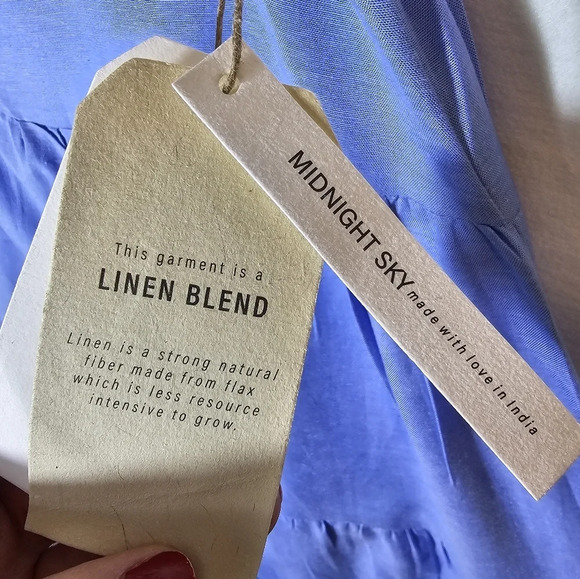 Midnight Sky Blue Tiered Linen Blend Long Skirt Women's Size Large NWT - Picture 7 of 11